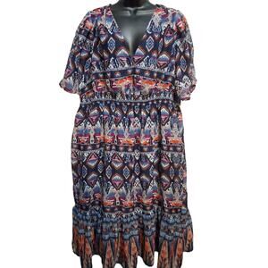 Old Navy Dress 2X Midi Length Aztec Southwestern Geometric Design with Pockets